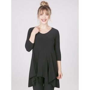 Sympli Black Tunic Top 3/4 Sleeve Asymmetrical Hem‎ Size 8 Womens Made In Canada